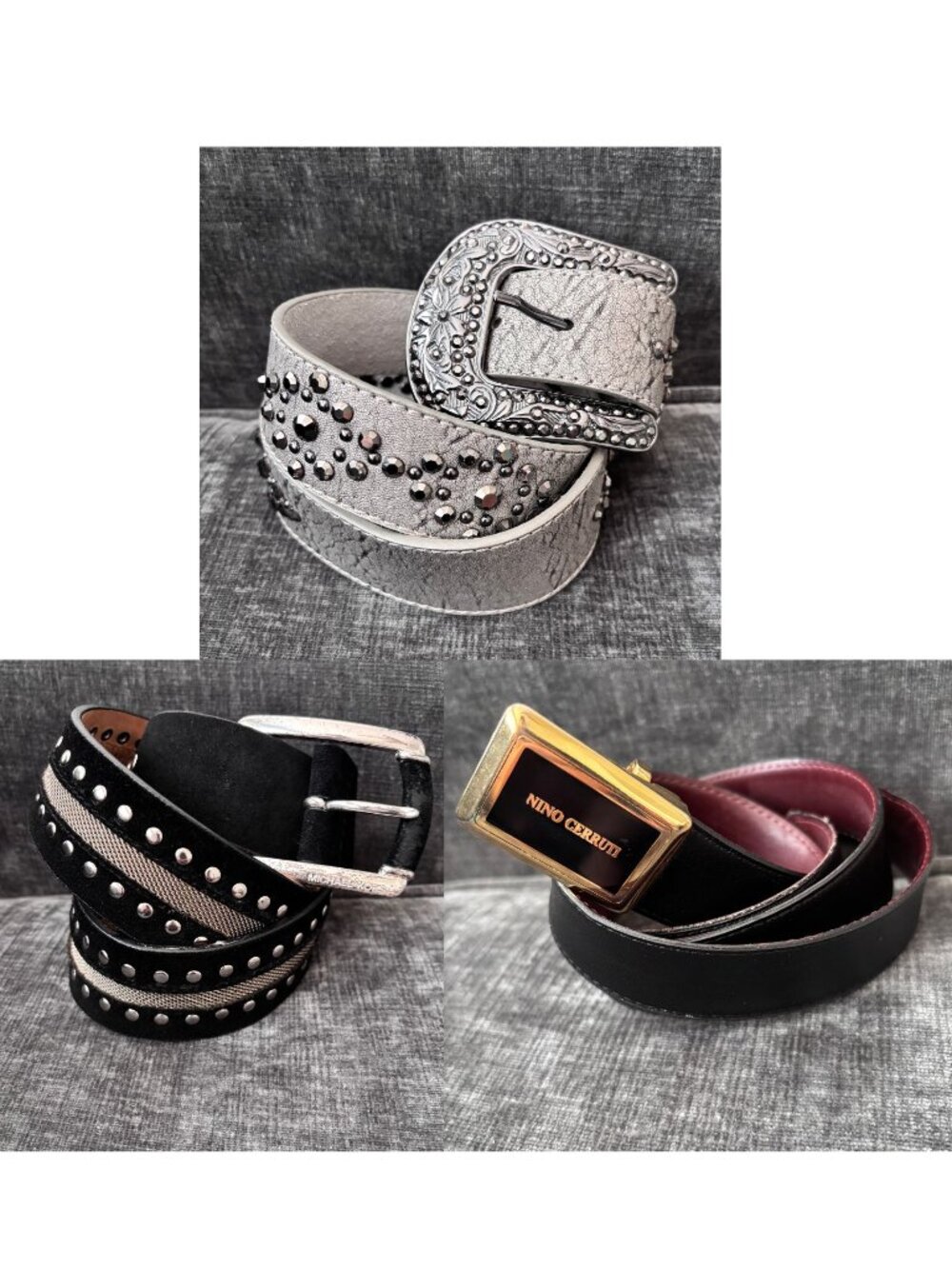 Lot of 3 Leather Belts Sz 39-42 Studded Rhinestone Y2K Bling Goth Western